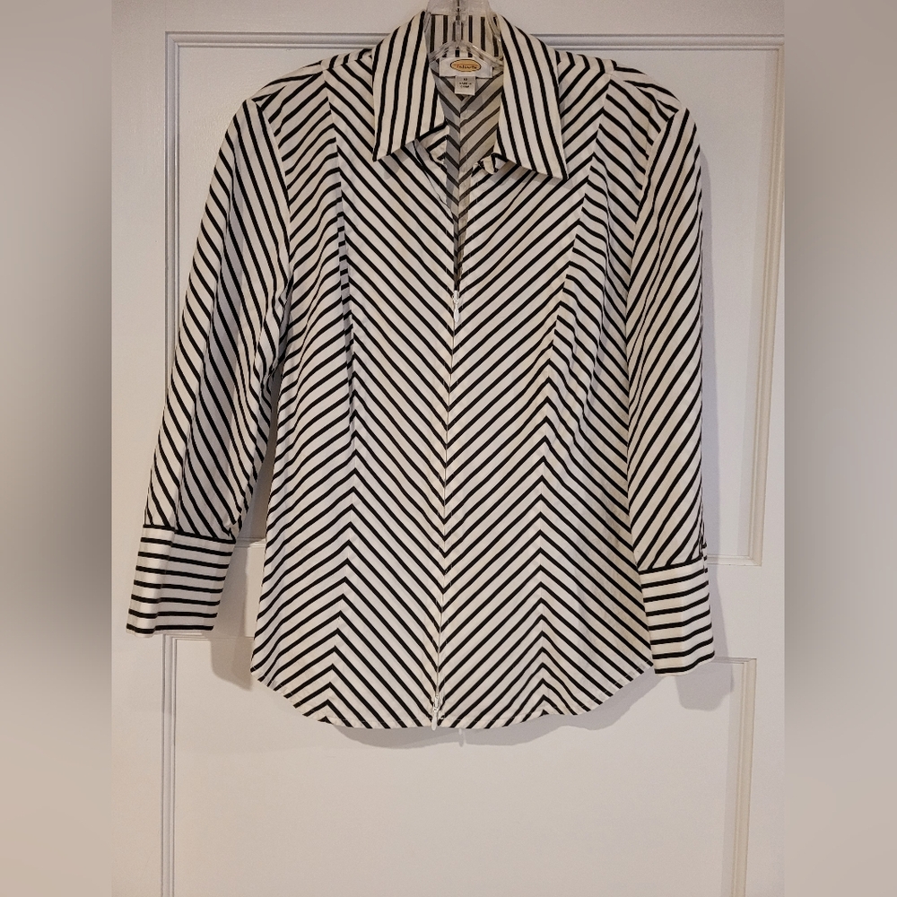 Talbots Black and White Striped Blouse